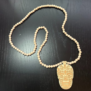 GoodWood‎ NYC Sugar Skull Necklace Wooden Pendant Wooden Beaded